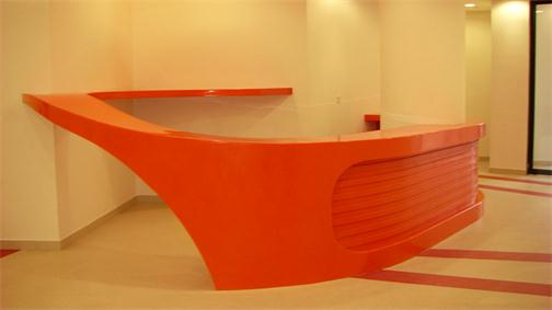 Special design orange curved reception counter