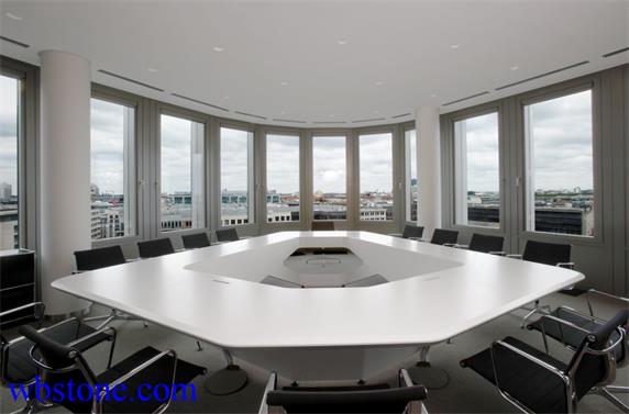 White Stone Large Polygon Conference table Custom Design