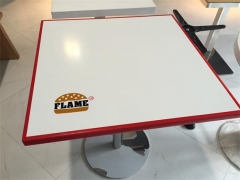 white corian artificial marble restaurant dinging table logo print