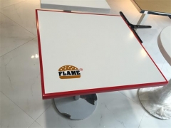 white corian artificial marble restaurant dinging table logo print