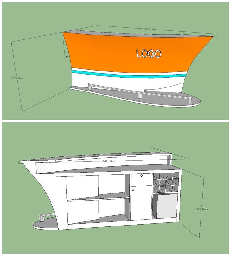 3D drawing of boat shape corian bar counter