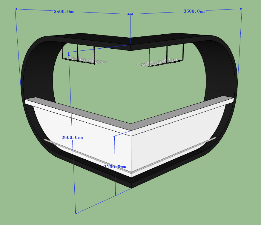 The 3D drawing of bar counter