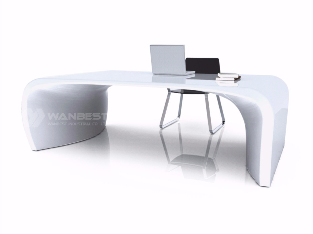  solid surface office executive desk-all white