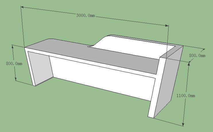 3D drawing of white corian reception desk