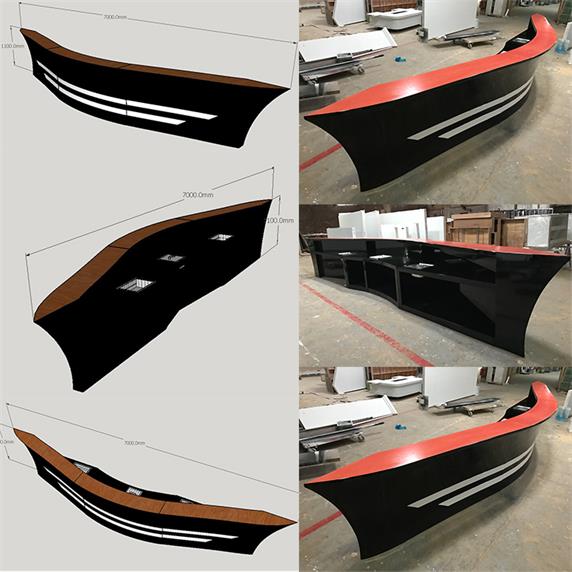 Black Lacquer Wood Boat shape wedding rental movable bar counter