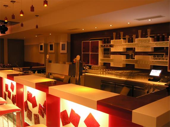 White Red  Color Design Bar Counter Fabrication Design