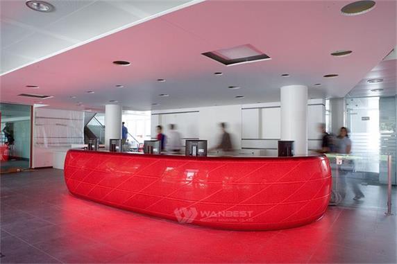 Red Led Lighting Circle Company Reception Front Desk