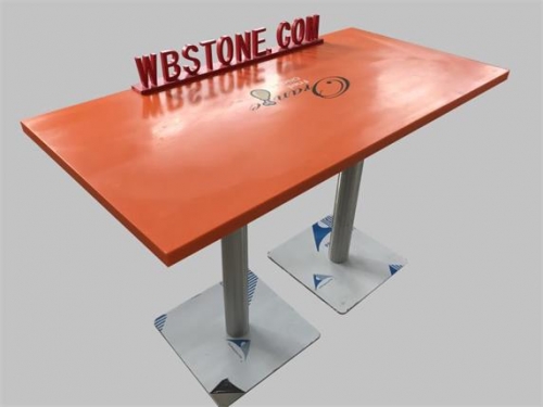 Orange color corian solid surface dining table custom logo