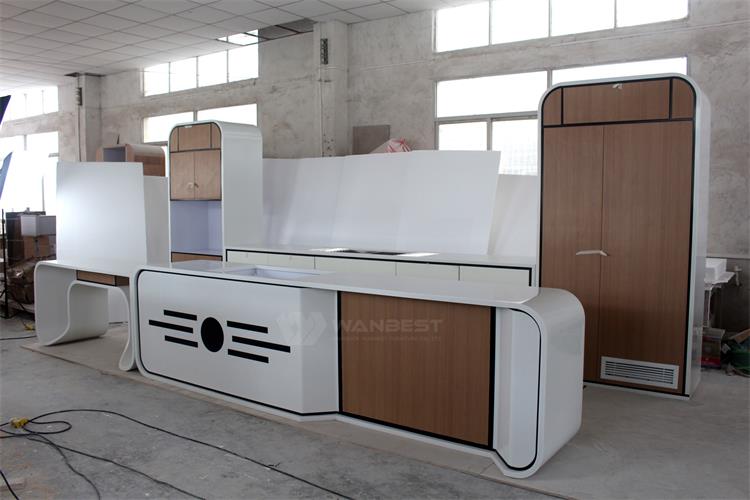A set solid surface kitchen counter 