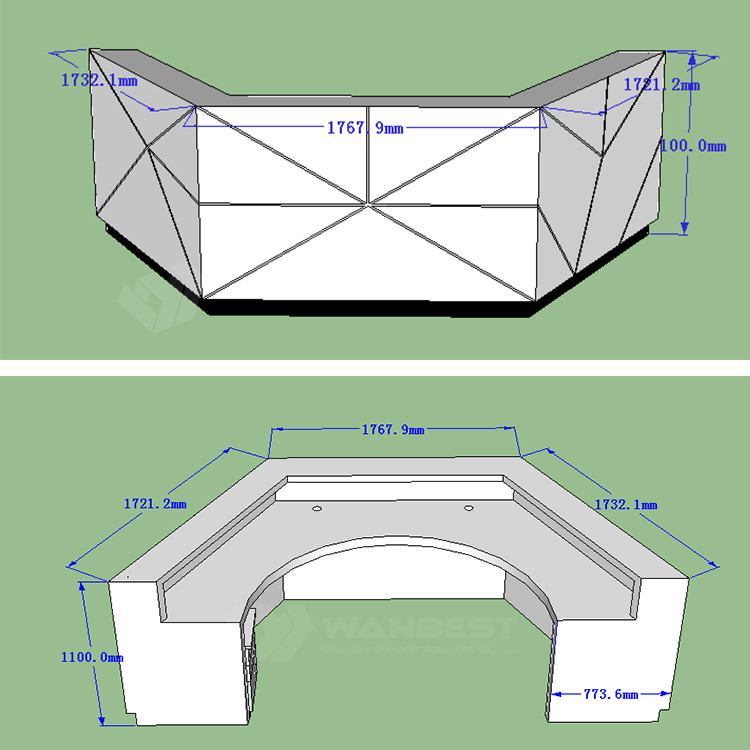 The 3D drawing of corian reception desk 