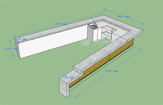 Large U shape RGB lighting comercial corian bar counter