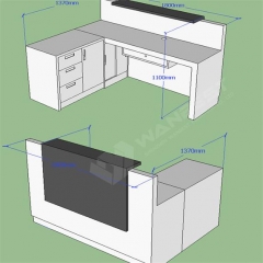 L shape white black solid surface luxury reception desk