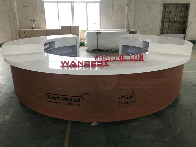 Round Customized Wooden & Solid Surface Reception Desk Furniture