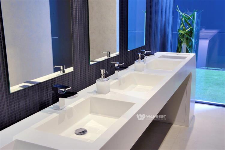Aritificial Stone White Bathroom Products With 3 Sinks For Sale 