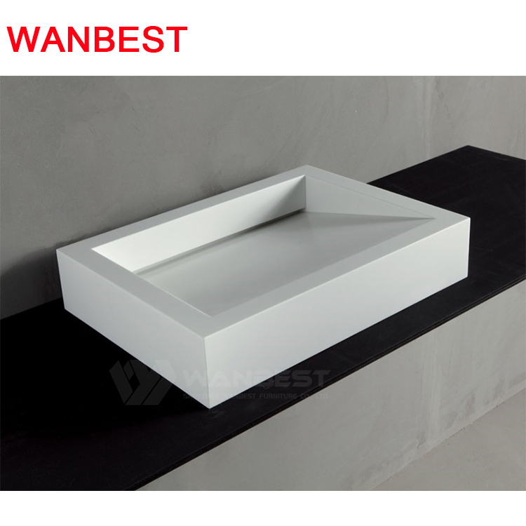 Artificial Marble White Rectangle Bathroom Sink