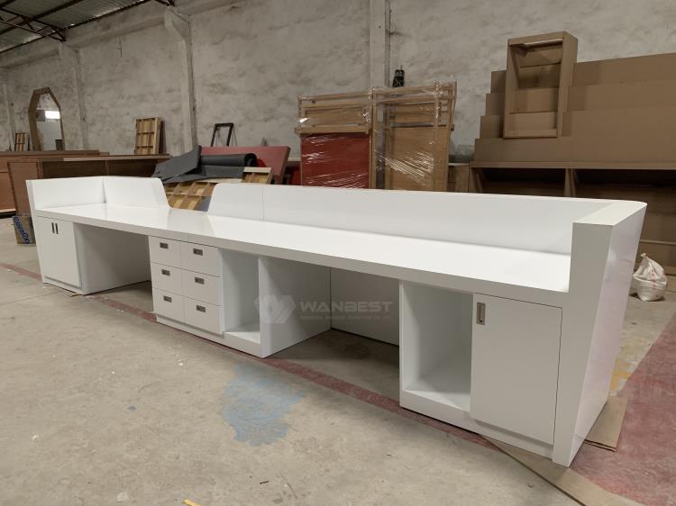 reception desk with many cabinets 