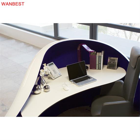 Artificial Stone White Purple Beautiful Curved Design Reception Desk