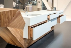 White Solid Surface Wood Design Kitchen Countertops