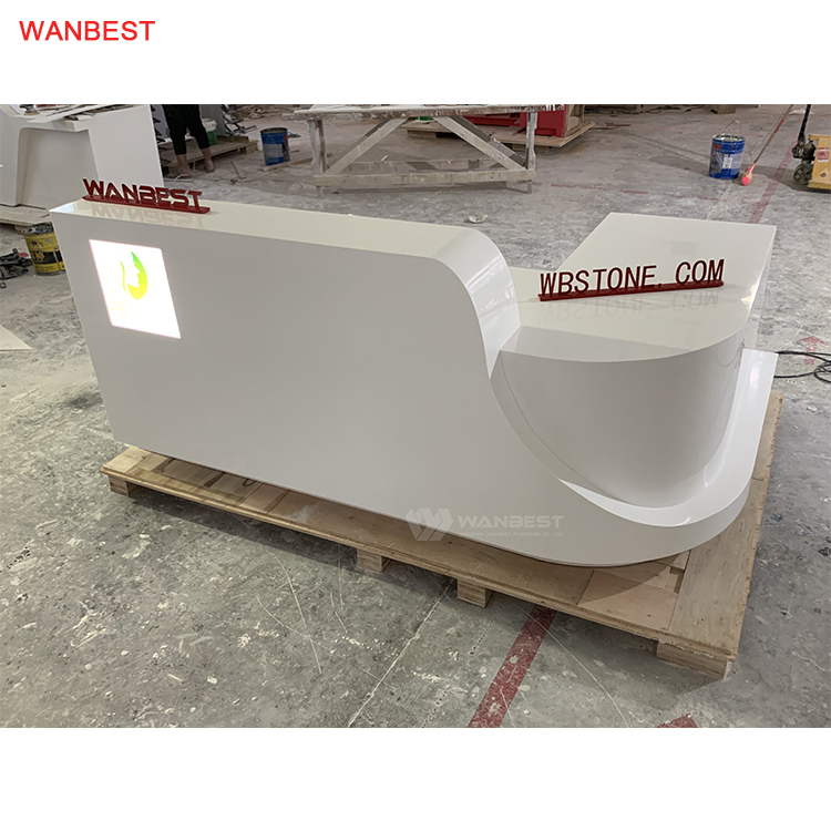 2019 Fashion Newest Design White L Shape Company Gym Elegant Front Counter Furniture