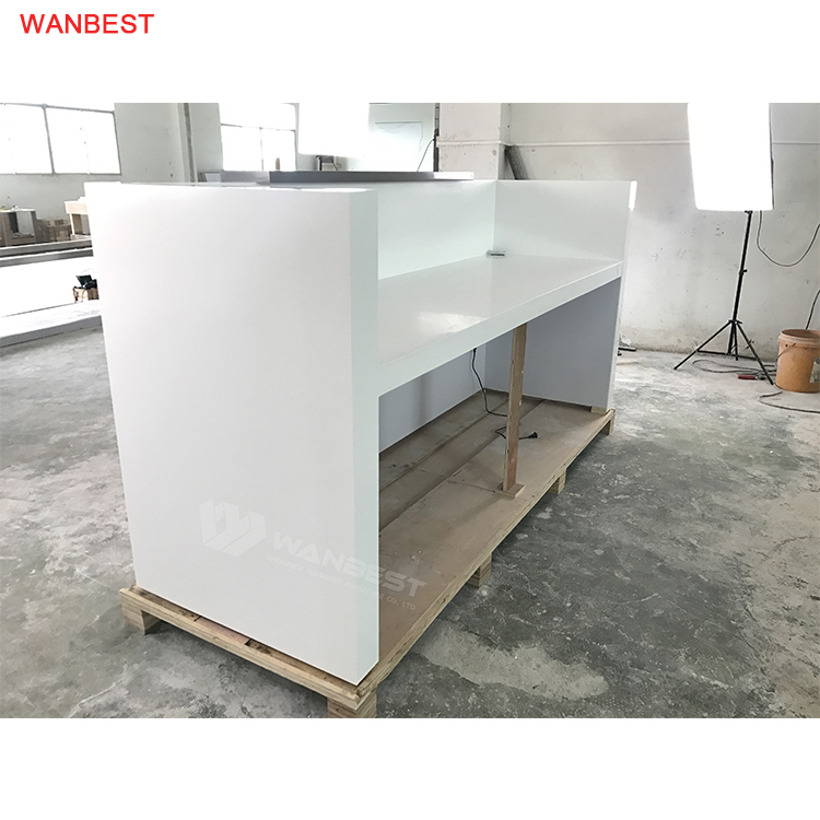 The behind of solid surface reception desk 