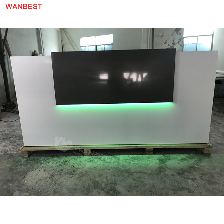 LED Light Acrylic Stone White Black Reception Desk 