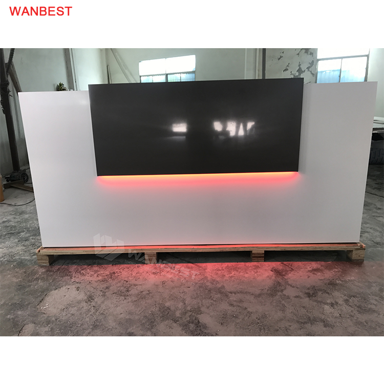 LED Light Acrylic Stone White Black Reception Desk 