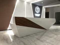 Reception desk wood body lacquered artificial stone counter tops