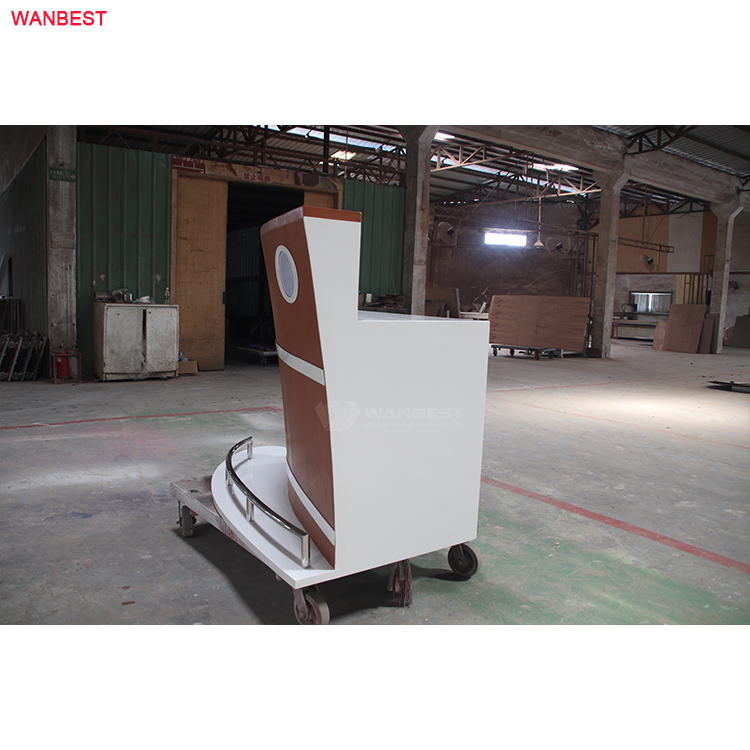 Small one seat beauty salon service boat shape bar counter with customized LOGO LED light