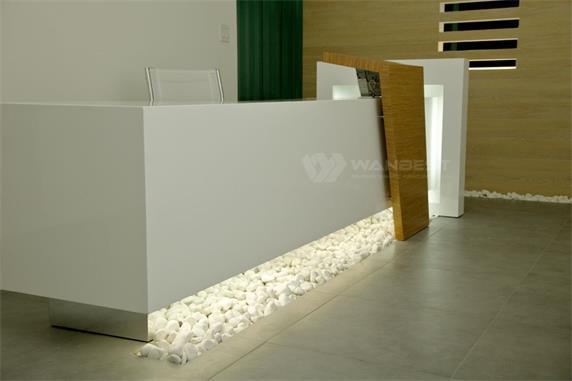 Customized client LOGO RGB light high glossy reception desk