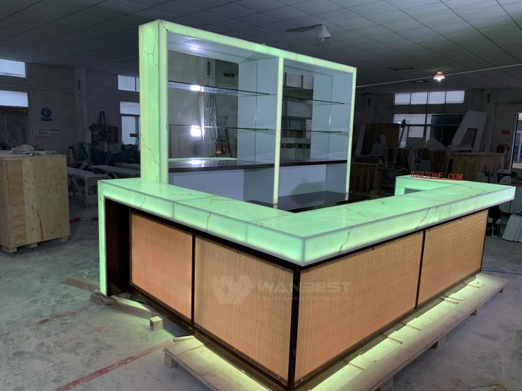 Hight Quality Solid Surface Translucent Stone Large Restaurant Pub Counter Hot Selling Bar Counter 