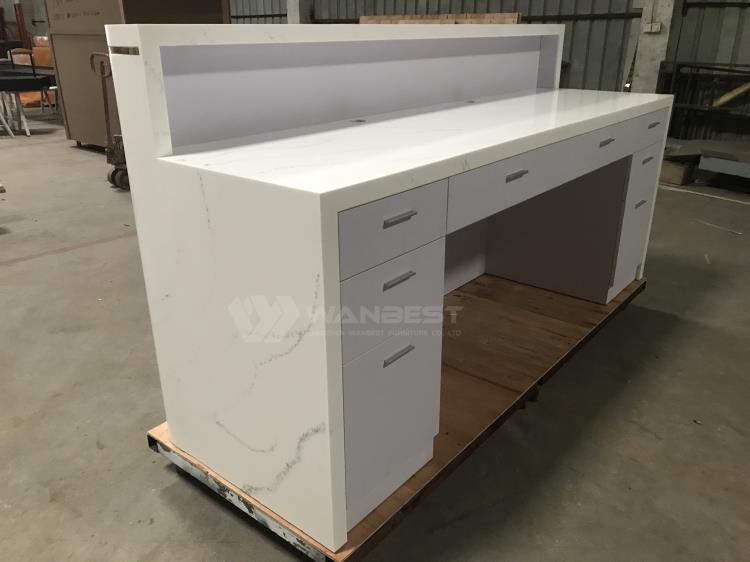 white reception desk with drawers 