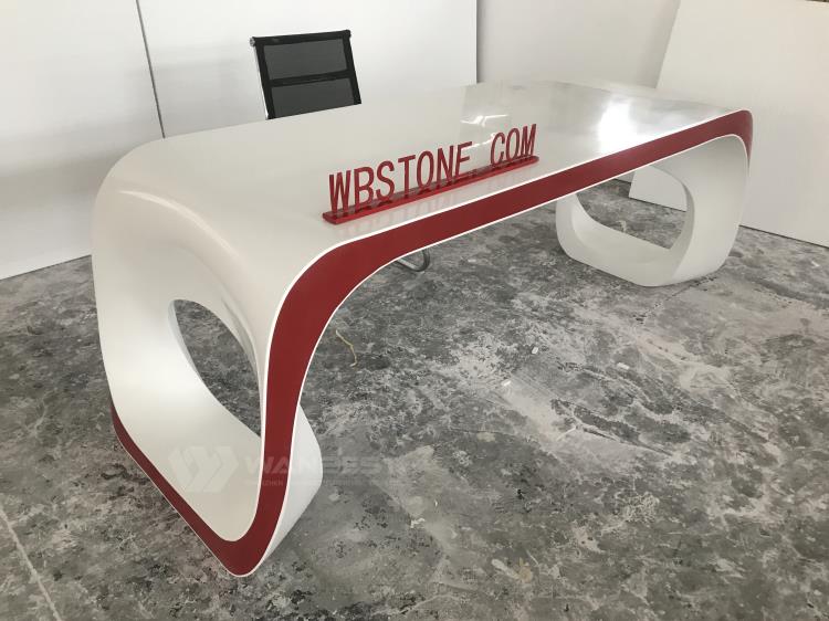 Special Design White & Red High Gloss Acrylic Solid Surface Hostipal Office Furniture Desk