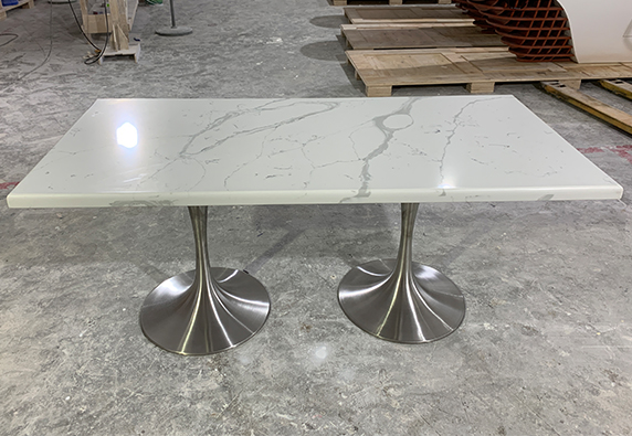 white marble 4 people dining table stainless steel leg