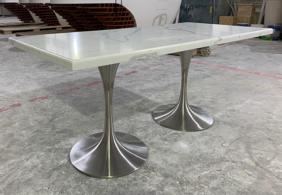 white marble 4 people dining table stainless steel leg