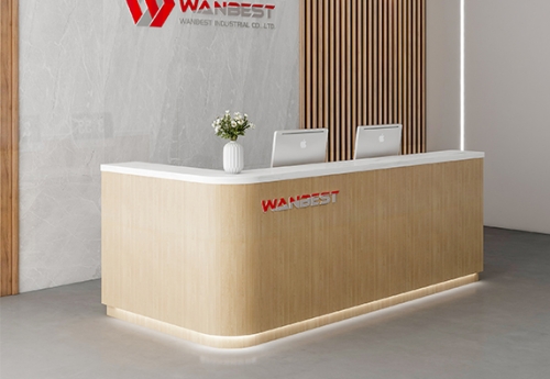 Popular latest design L shape wood marble reception desk