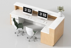 Popular latest design L shape wood marble reception desk