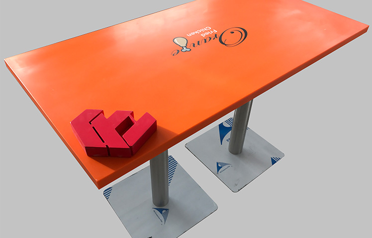Orange Solid Surface Top Dining Table 4 Seater custom logo