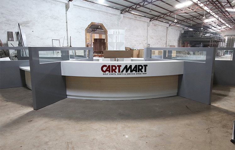 custom tall  round reception desk marble top