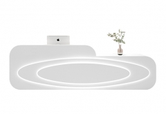 rustic modern white oval reception desk design for sale