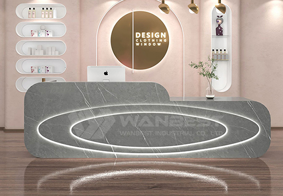 rustic modern white oval reception desk design for sale
