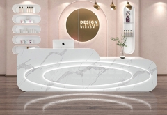 rustic modern white oval reception desk design for sale