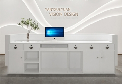 Marble Textured Solid Surface White Reception Desk