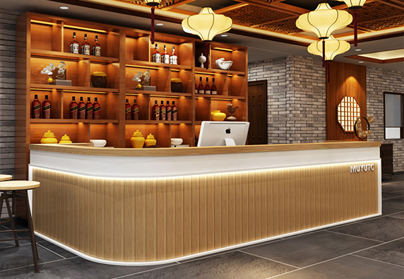 Modern wooden custom L shape Led light wine bar counter