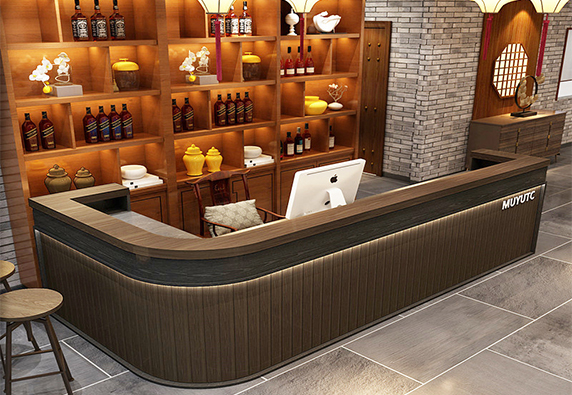 Modern wooden custom L shape Led light wine bar counter