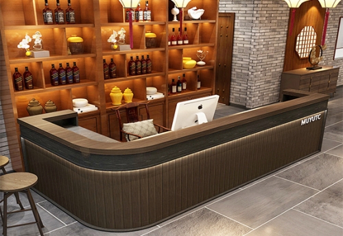 Modern wooden custom L shape Led light wine bar counter