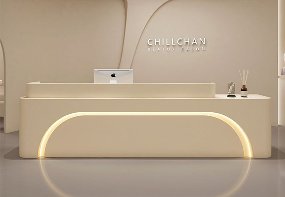 White simple marble  nail salon hotel reception desk