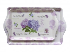 rectangle flower printed melamine food serving tray with handle