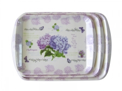 new arrival rectangle melamine food tray with flower and handle