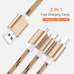 Hot Sale Nylon 3 in 1 Fast Charging USB data Cable