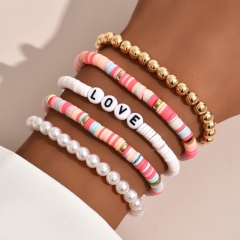 Popular multi color heishi beads letter bracelet set